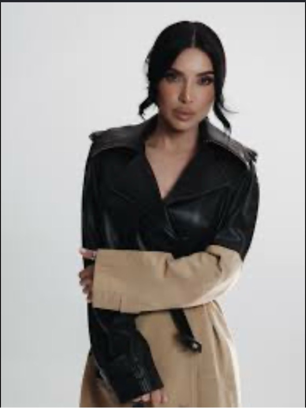 Princess Polly Two-Tone Black and Tan Faux Leather Trench
